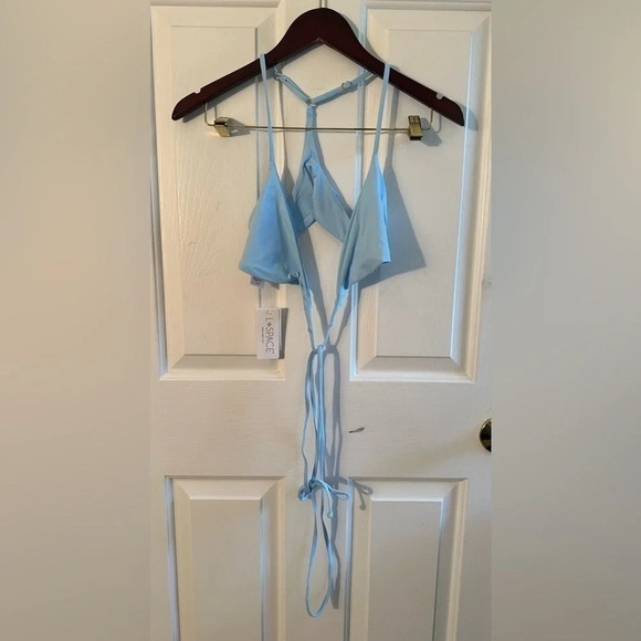 NWT L SPACE Kristen Top Sky Blue MEDIUM Racer Back String Wrap Bikini Swim Suit - Picture 5 of 10